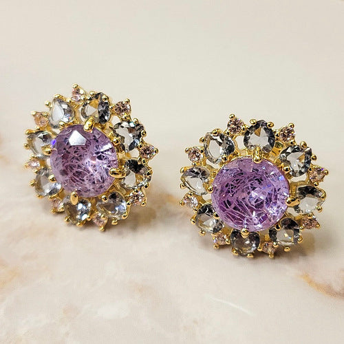 18K Gold Plated Round Amethyst Fusion Amethyst Hearts Studded Pink Micro zirconia Set