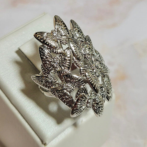 White Rhodium Plated Oval Butterfly Ring