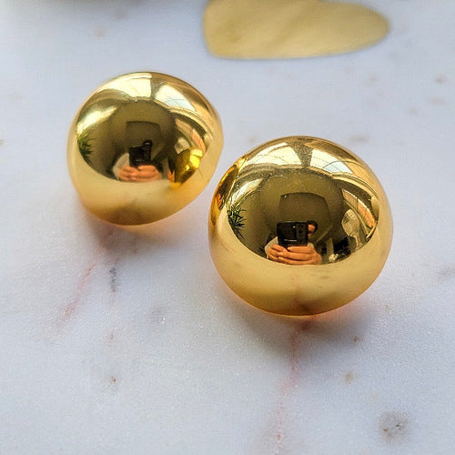 18K Gold Plated Half Large Balls Earrings