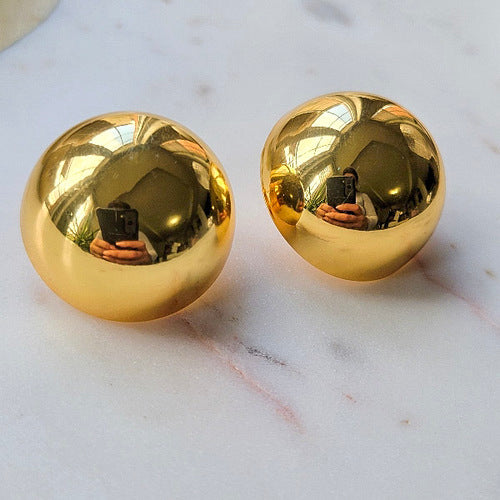 18K Gold Plated Half Large Balls Earrings