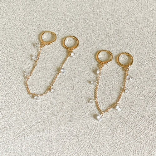 18K Gold Plated Dangling Hoops and Crystals Earrings