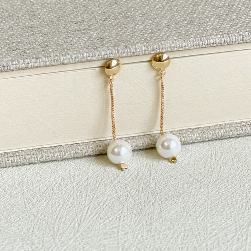 18K Gold Plated Dangling Pearl Earrings