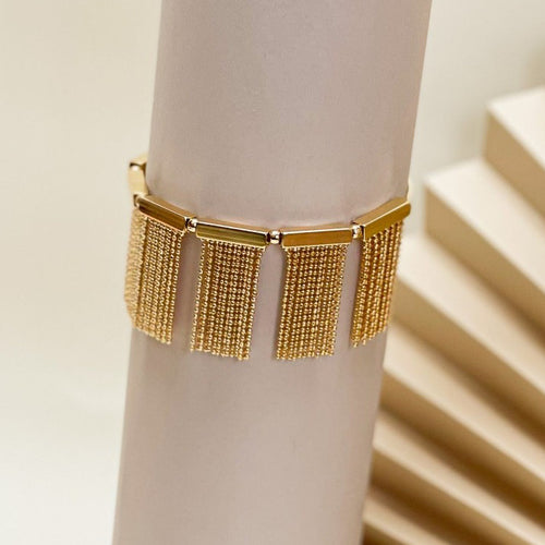 18K Gold Plated Adjustable Fringe Balls Rectangular Tubes Bracelet