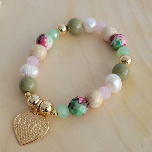 18K Gold Plated Heart Charm Color Balls Bracelet