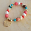 18K Gold Plated Heart Charm Color Balls Bracelet