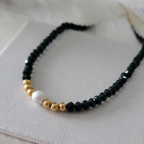 18K Gold Plated Balls Dark Green Crystals With Central Pearl