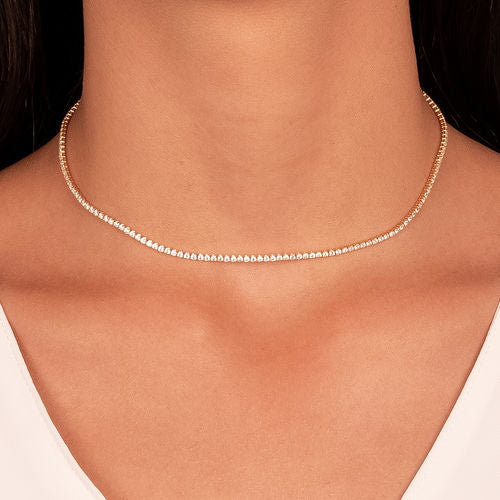 18K Gold Plated Thin Zirconia Choker Tennis 2mm