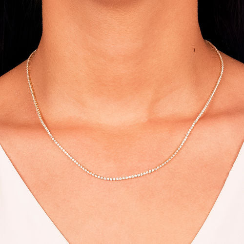 18K Gold Plated Thin Zirconia Tennis Necklace 2mm