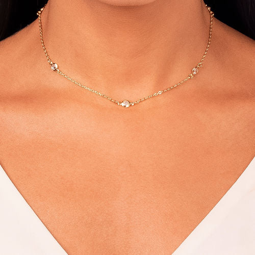 18K Gold Plated Flat Brass Cable Choker Zirconias Necklace