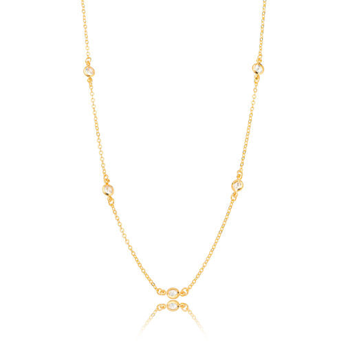 18K Gold Plated Flat Brass Cable Choker Zirconias Necklace