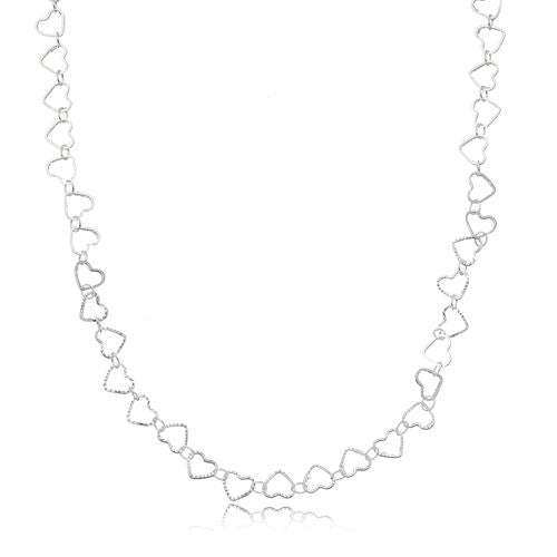 White Rhodium Vine Chain Heart Choker 45cm