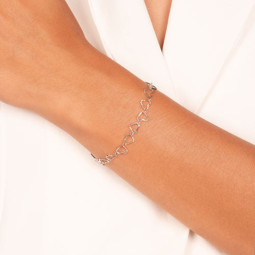 White Rhodium Vine Chain Hearts Bracelet