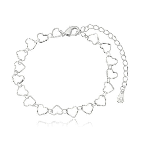 White Rhodium Vine Chain Hearts Bracelet