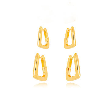 18K Gold Plated Duo Click Hoops Square Earrings