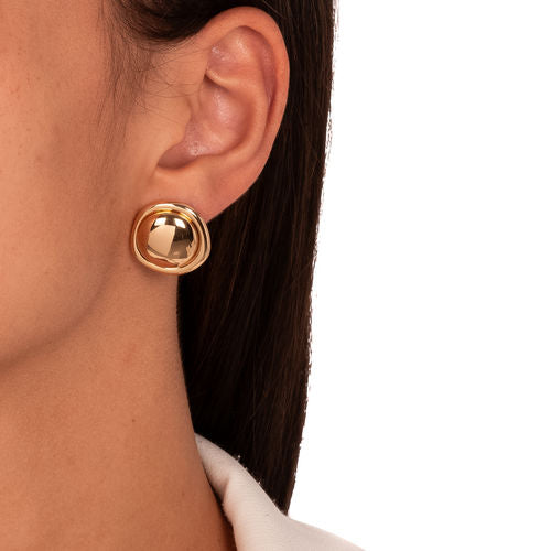 18K Gold Plated Stud Round Domed Earrings