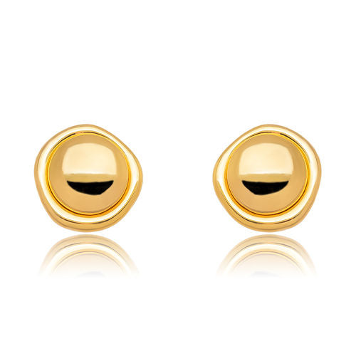 18K Gold Plated Stud Round Domed Earrings