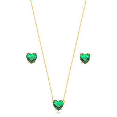 18K Gold Plated Dark Green Crystal Heart Shape Set