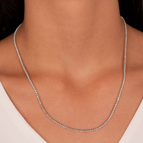 White Rhodium Plated Thin four-Prong Zirconias 2mm Tennis Chain