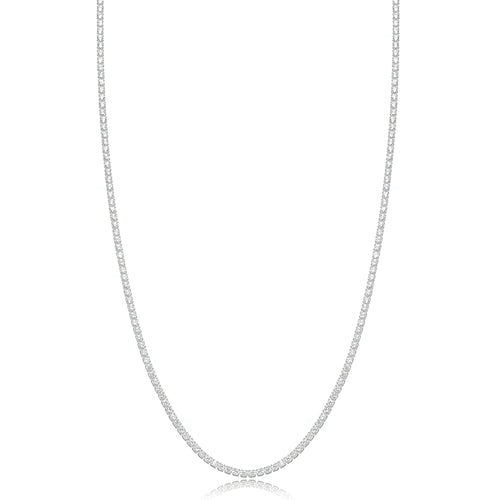 White Rhodium Plated Thin four-Prong Zirconias 2mm Tennis Chain