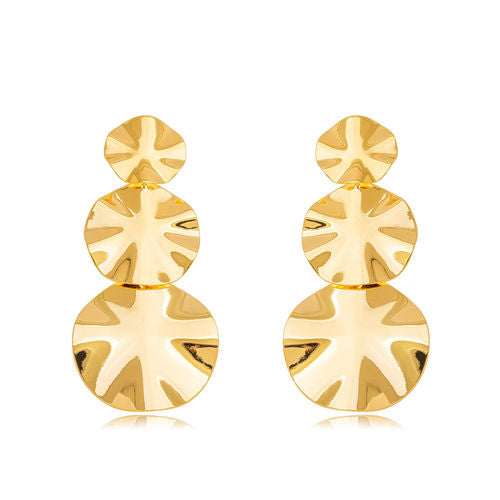 18K Gold Plated Large Chandelier Triple Round Earrings