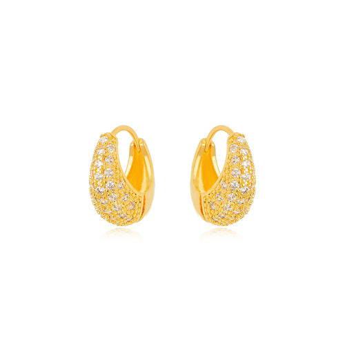 18K Gold Plated Click Thick Hoops Studded Zirconia Earrings
