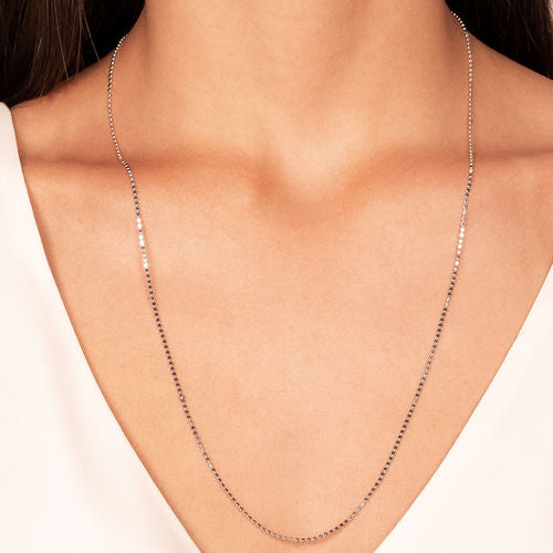 White Rhodium Plated Thin Delicate Dots Necklace 60cm