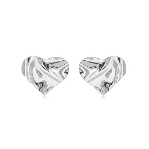 White Rhodium Plated Organic Heart Shape Earrings