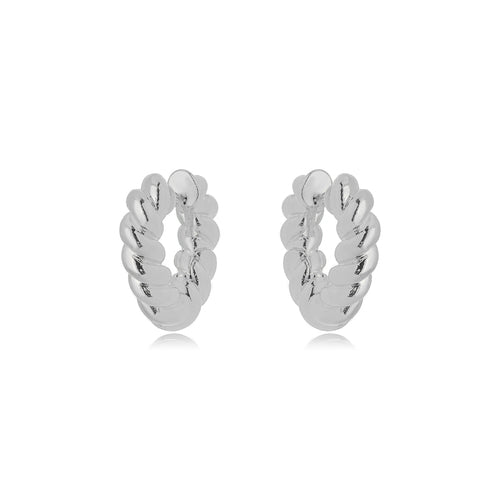 White Rhodium Plated Bold Heart Hoops Earrings