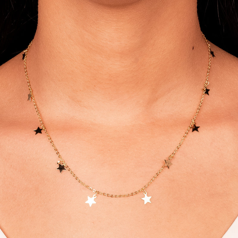 18K Gold Plated Cable Delicate Mini Stars Necklace