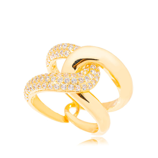 18K Gold Plated Double Studded Zirconia Ring