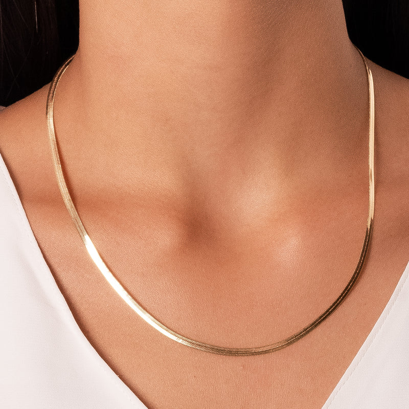 18K Gold Plated Thin Flat Herringbone Necklace 55cm