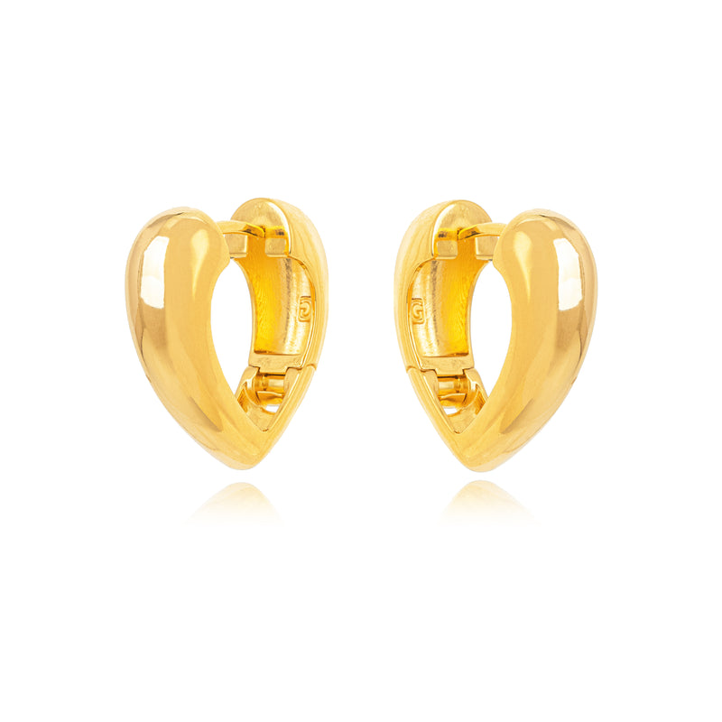 18K Gold Plated Click Heart Bold Hoops Earrings