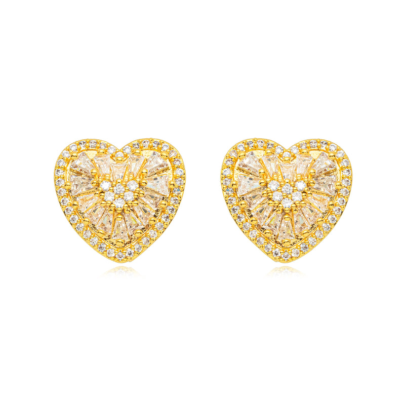 18K Gold Plated Crystal Heart Studded Zirconia Earrings