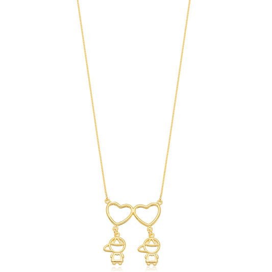 18K Gold Plated Heart Two Boys Necklace