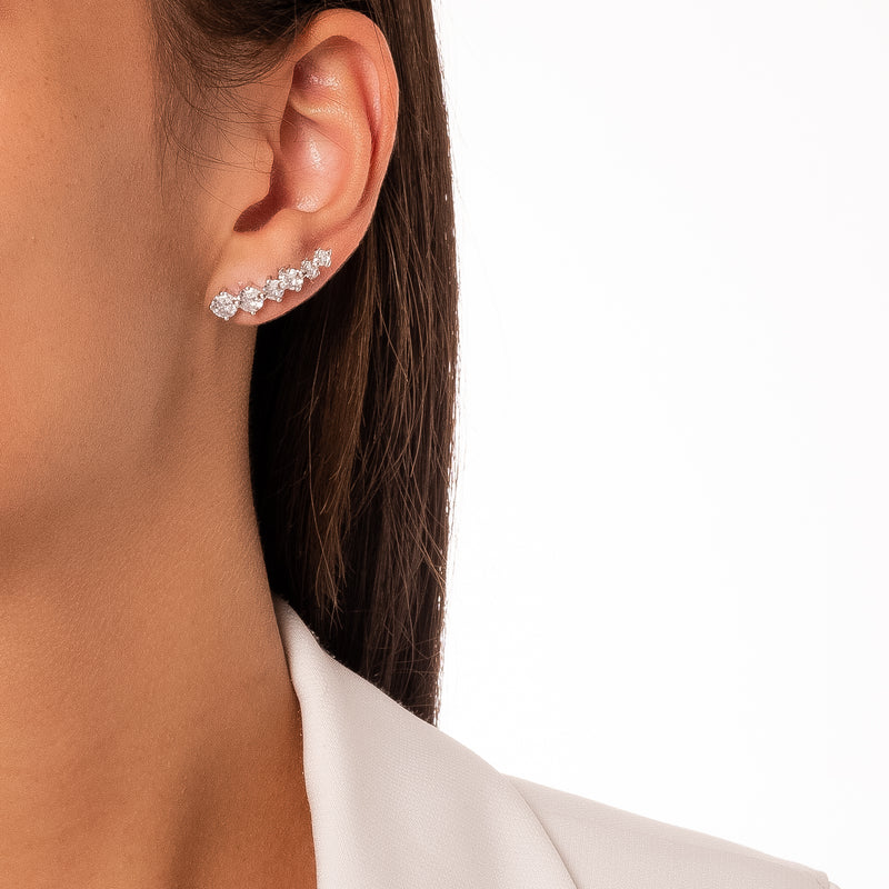 White Rhodium Plated Stud Zirconia Earcuff Earrings