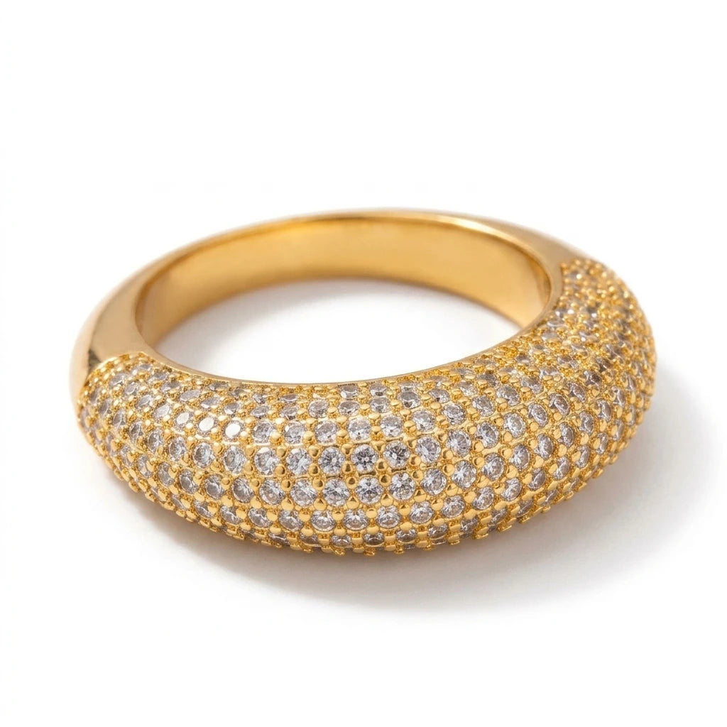 Bold Studded Zirconia Ring - 18K Gold Plated