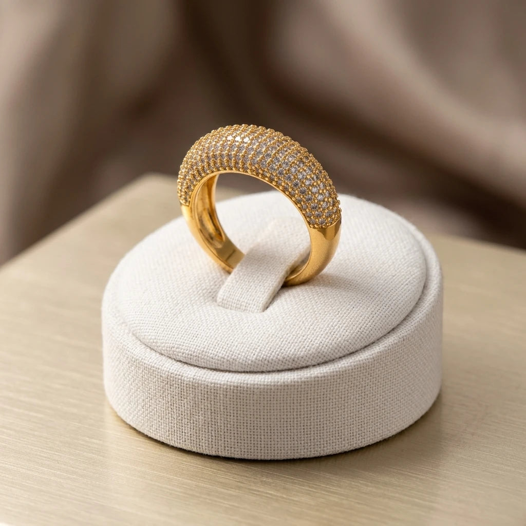 Bold Studded Zirconia Ring - 18K Gold Plated