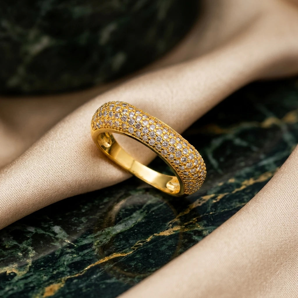 Square Bold Studded Zirconia Ring - 18K Gold Plated