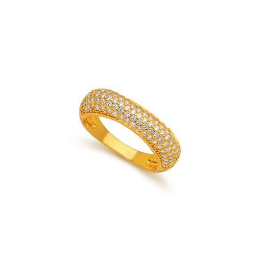 Square Bold Studded Zirconia Ring - 18K Gold Plated