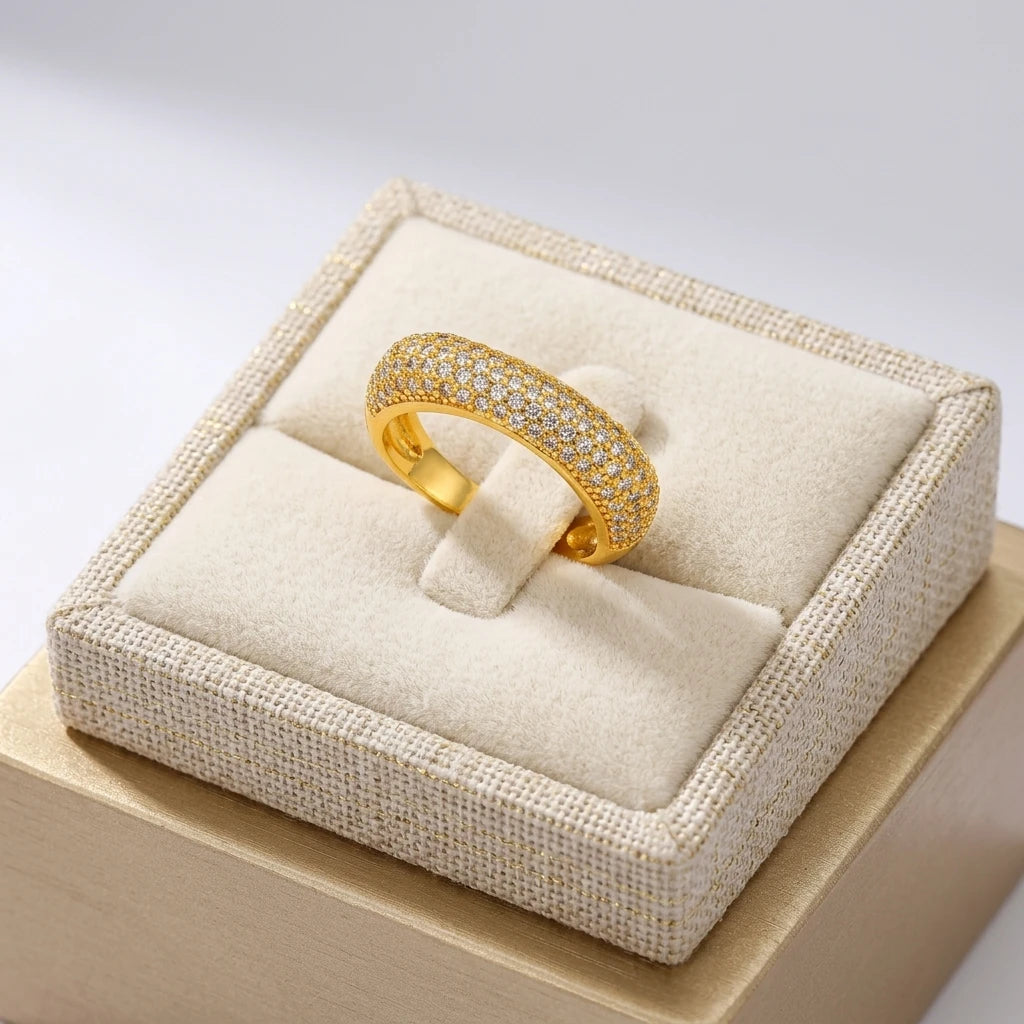 Square Bold Studded Zirconia Ring - 18K Gold Plated