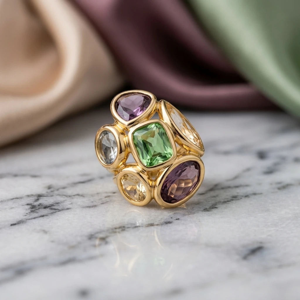 Turtle Patchwork Gem Ring - 18K Gold Plated