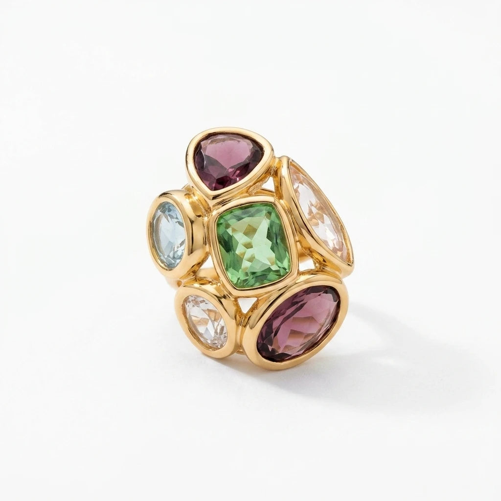 Turtle Patchwork Gem Ring - 18K Gold Plated