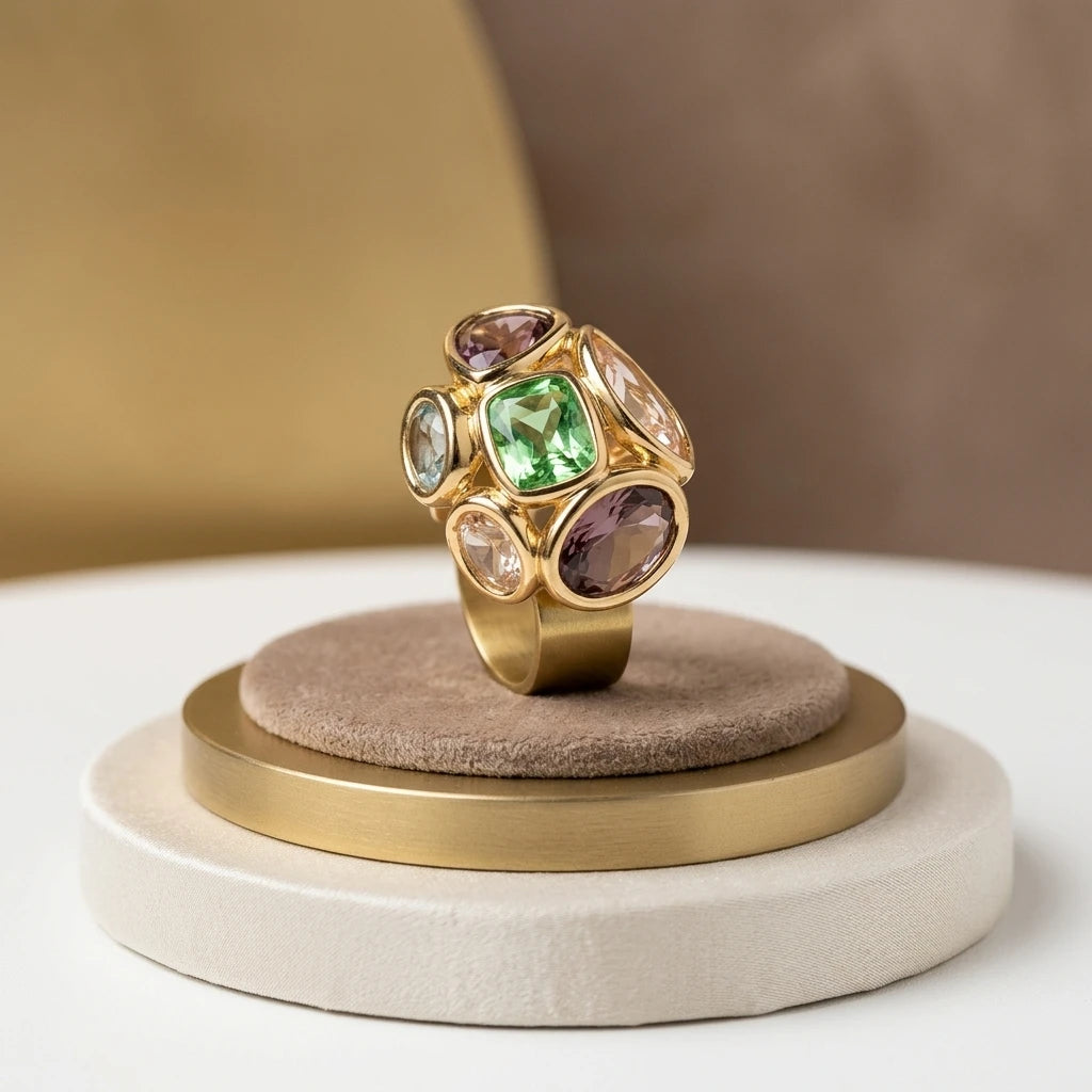 Turtle Patchwork Gem Ring - 18K Gold Plated