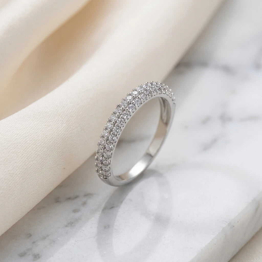 Half Eternity 3 rows Zirconia - White Rhodium Plated