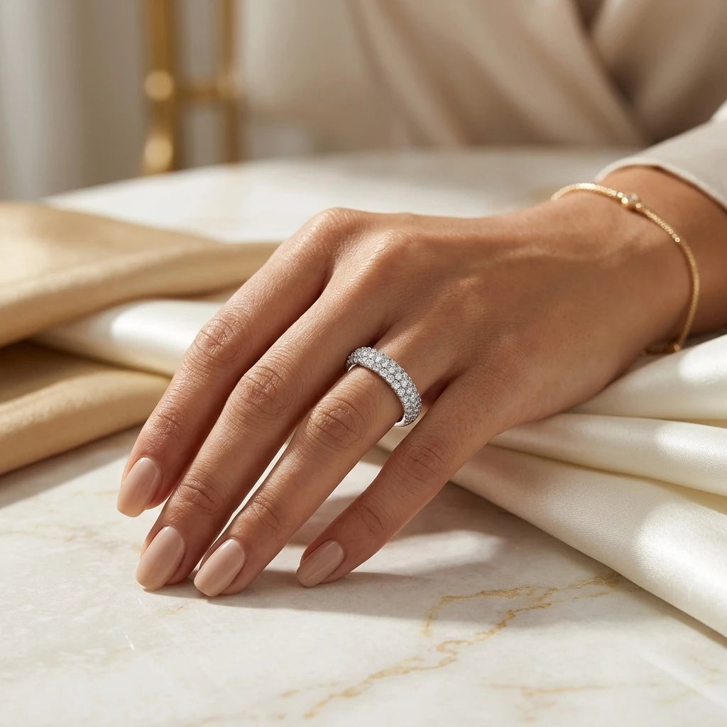 Half Eternity 3 rows Zirconia - White Rhodium Plated