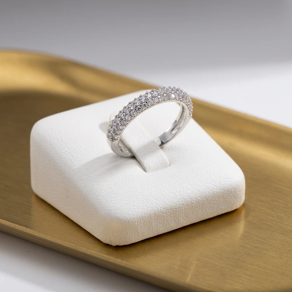 Half Eternity 3 rows Zirconia - White Rhodium Plated