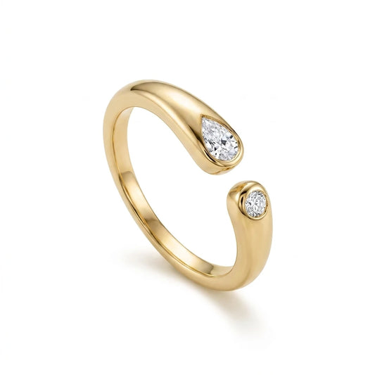Adjustable with Cubic Zirconia Ring -18K Gold Plated
