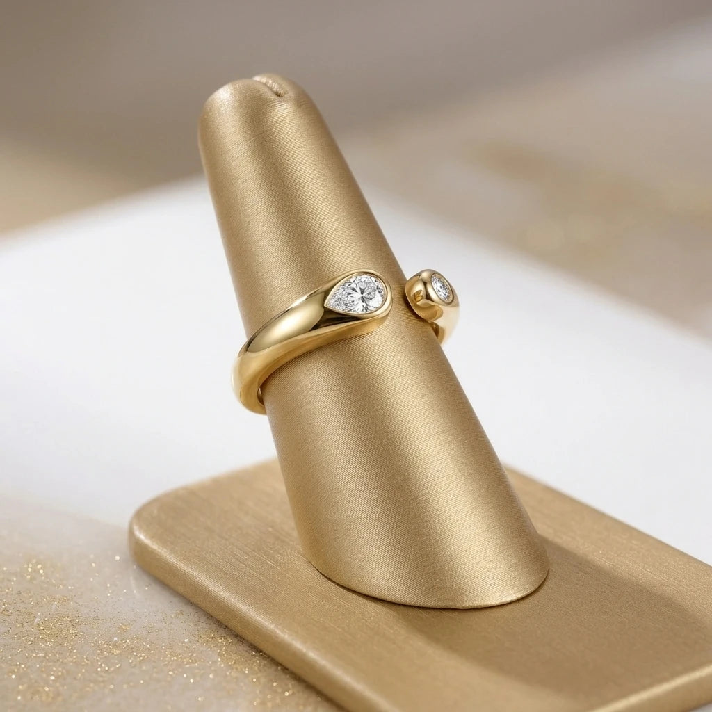 Adjustable with Cubic Zirconia Ring -18K Gold Plated