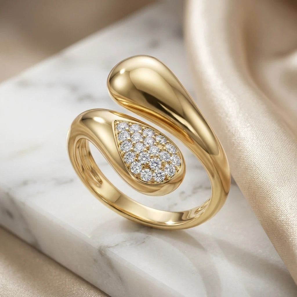 Studded Zirconia Parallel Open Ring - 18K Gold Plated