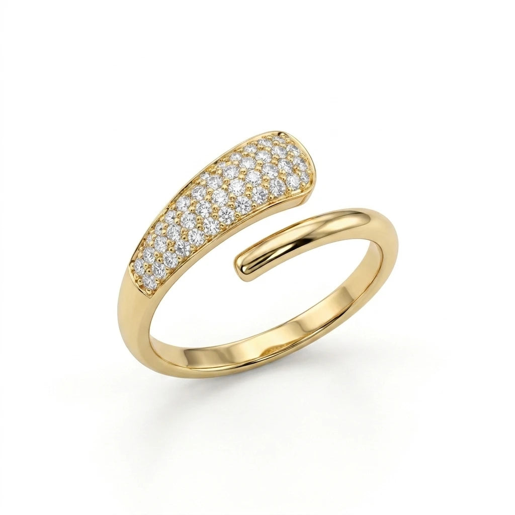 Studded Zirconia Parallel Open Ring - 18K Gold Plated